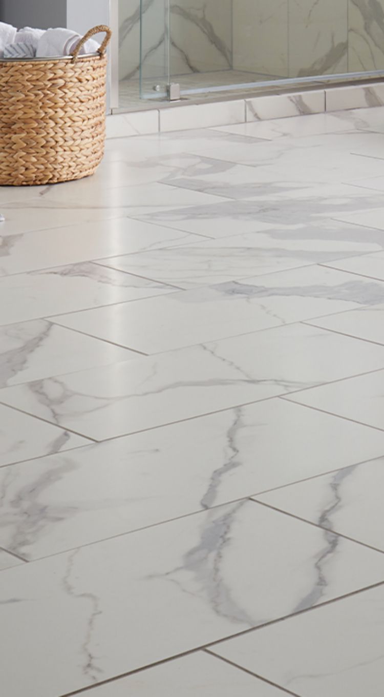 Marble look tile in bathroom