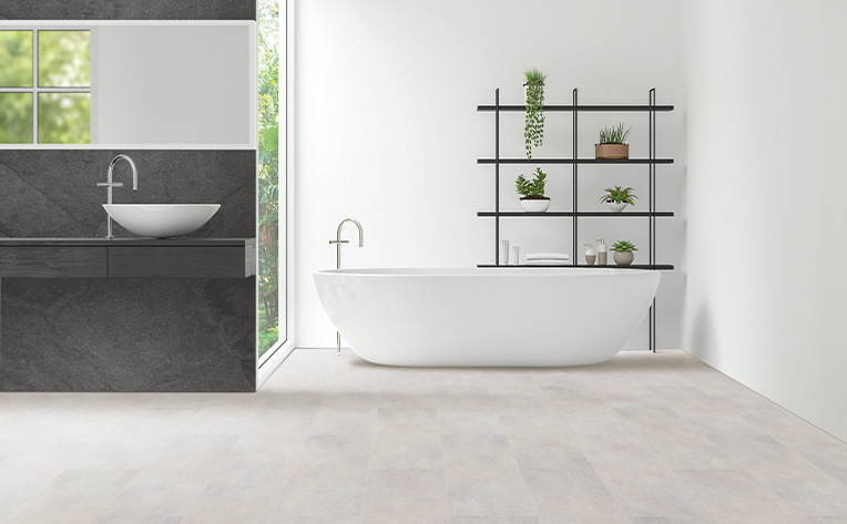 bathroom with plants and flooring